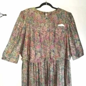 Vintage Classic Apparel Dress Petite Floral Pleated Skirt 24 80s Plus Petite